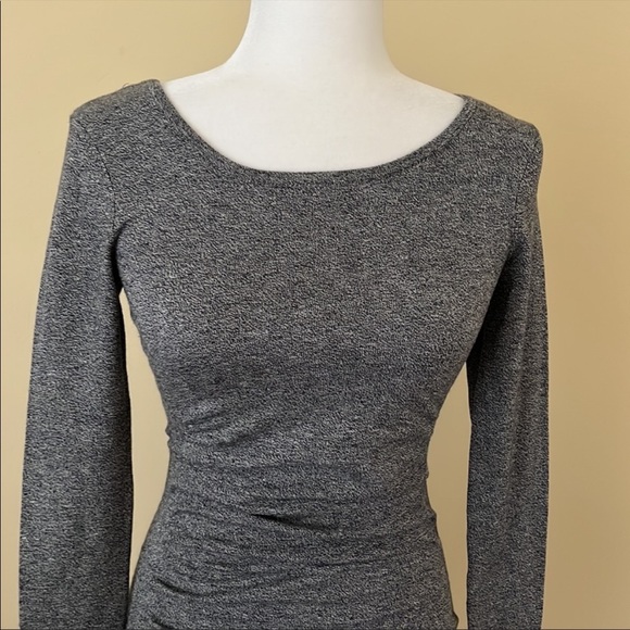 Charcoal gray bodycon dress with black color block back. - Picture 2 of 9